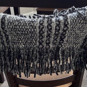 Elegant Black and Gray Fringe Scarf